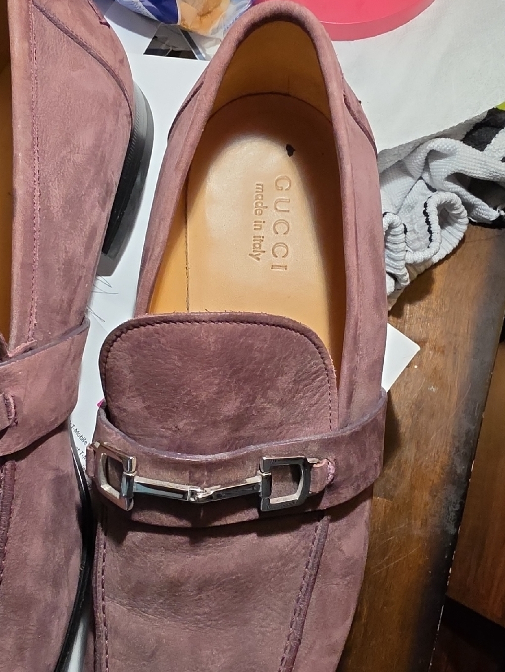 Gucci Men’s Suede Loafers in Mauve Pink with Silver Bit